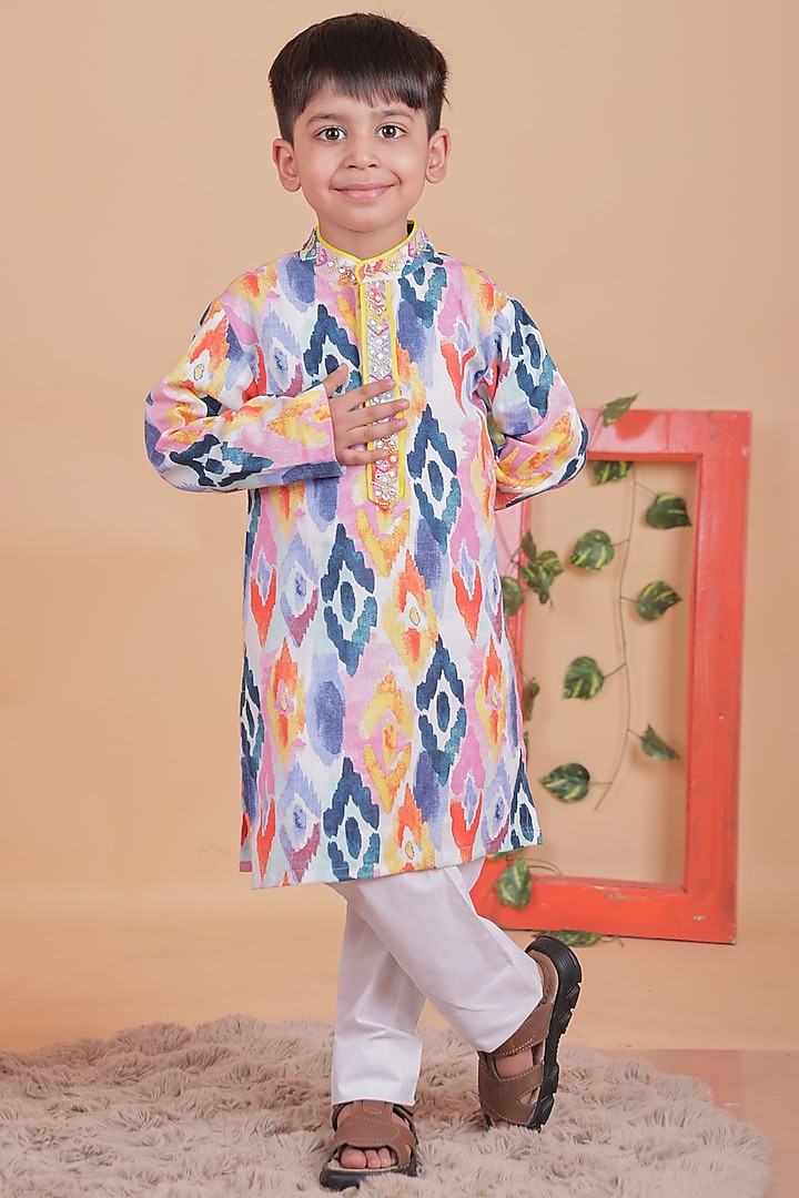 Multi-Colored Cotton Embellished Kurta Set For Boys by TURQIDZ at Pernia's Pop Up Shop