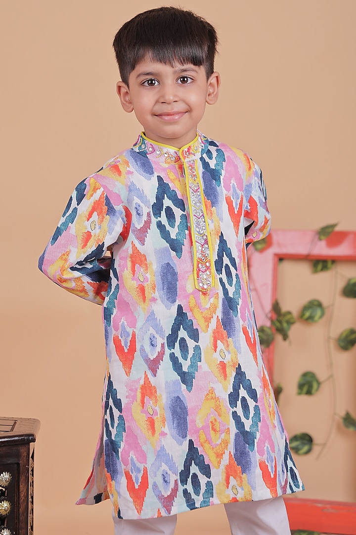 Multi-Colored Cotton Embellished Kurta Set For Boys by TURQIDZ at Pernia's Pop Up Shop