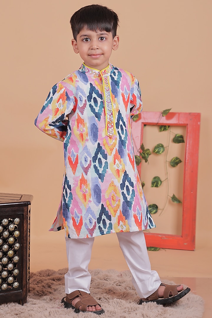 Multi-Colored Cotton Embellished Kurta Set For Boys by TURQIDZ at Pernia's Pop Up Shop