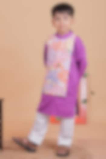 Multi-Colored Cotton Satin Embroidered Kurta Set For Boys by TURQIDZ at Pernia's Pop Up Shop
