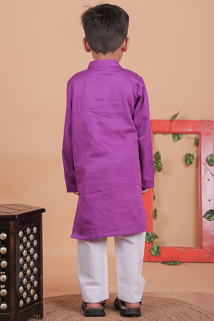 Multi-Colored Cotton Satin Embroidered Kurta Set For Boys by TURQIDZ at Pernia's Pop Up Shop