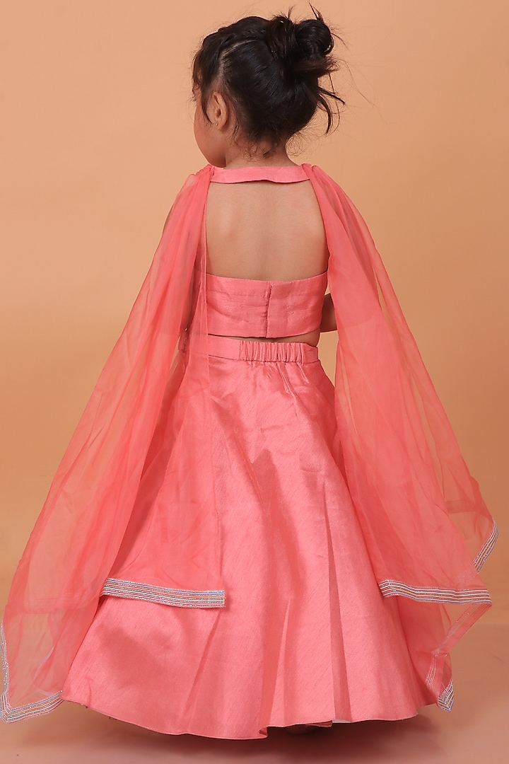 Pastel Pink Dupion Silk Embroidered Lehenga Set For Girls by TURQIDZ at Pernia's Pop Up Shop