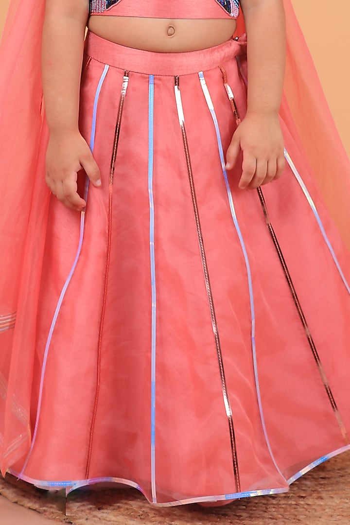 Pastel Pink Dupion Silk Embroidered Lehenga Set For Girls by TURQIDZ at Pernia's Pop Up Shop