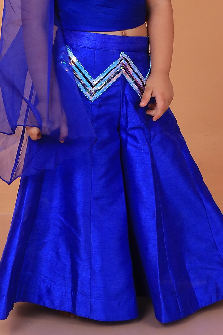 Electric Blue Dupion Silk Embroidered Sharara Set For Girls by TURQIDZ at Pernia's Pop Up Shop