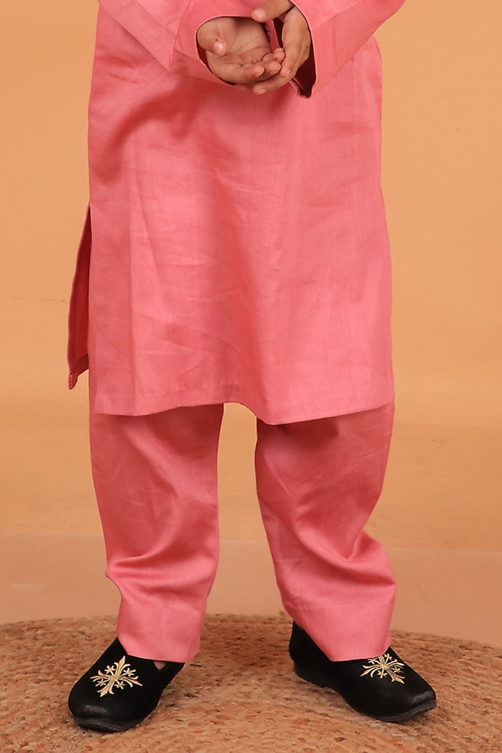 Pastel Pink Cotton Satin Embellished Kurta Set For Boys by TURQIDZ at Pernia's Pop Up Shop