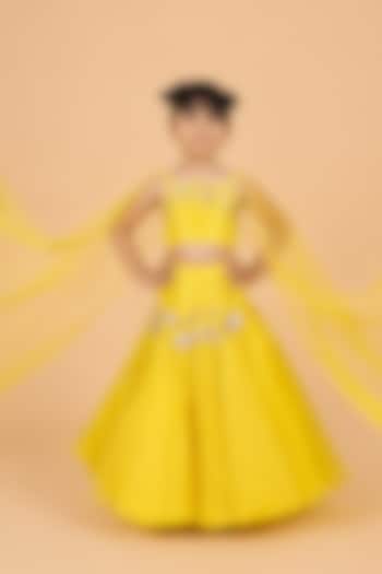 Yellow Uppada Silk Embroidered Lehenga Set For Girls by TURQIDZ at Pernia's Pop Up Shop