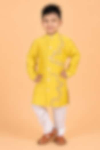 Yellow Chanderi Embroidered Kurta Set For Boys by TURQIDZ at Pernia's Pop Up Shop