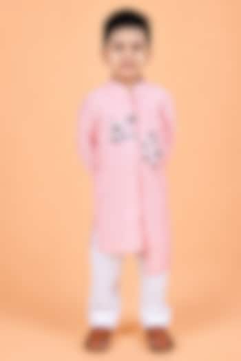 Baby Pink Chanderi Embroidered Kurta Set For Boys by TURQIDZ at Pernia's Pop Up Shop