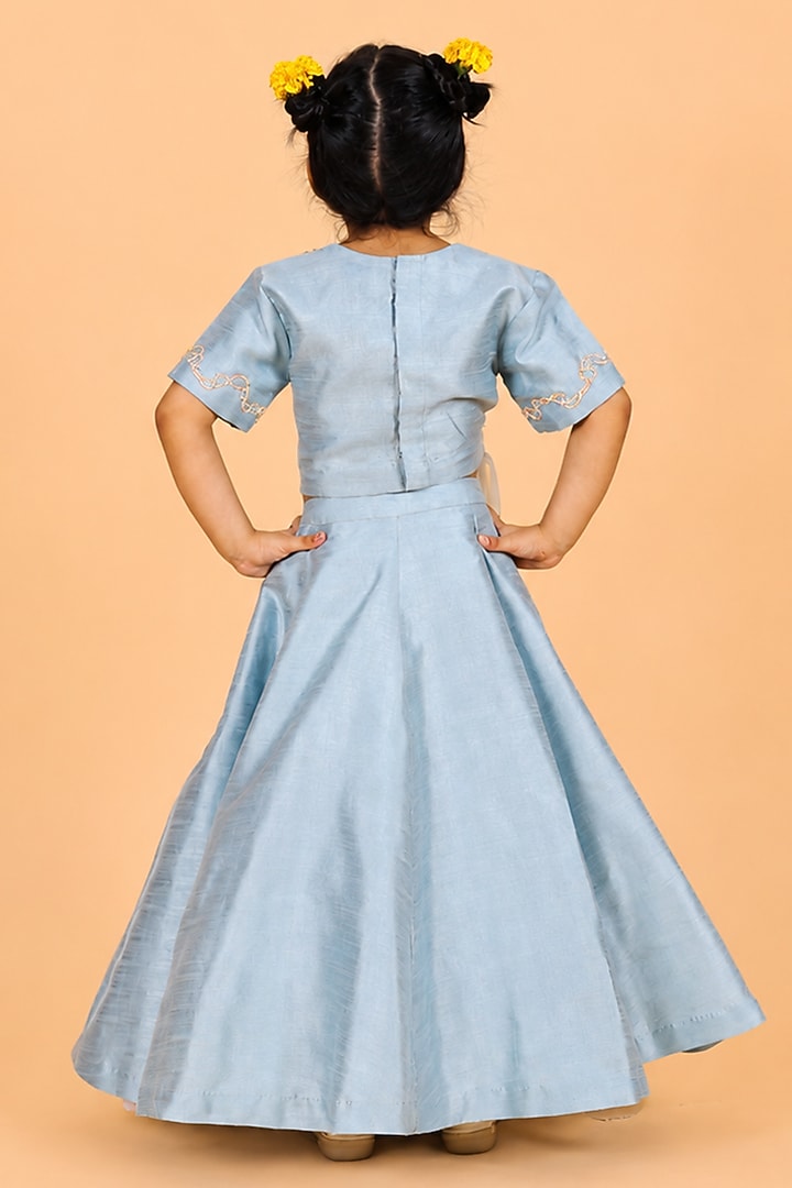 Ice Blue Dupion Silk 3D Embroidered Lehenga Set For Girls by TURQIDZ at Pernia's Pop Up Shop