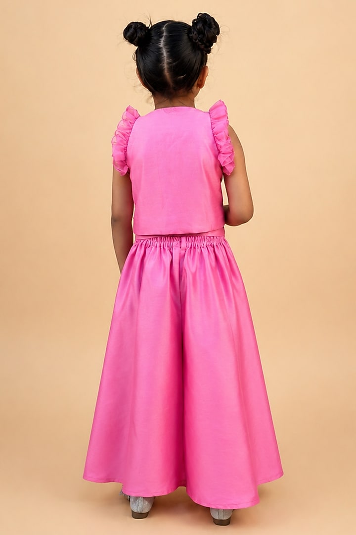 Bubblegum Pink Dupion Silk Embroidered Co-Ord Set For Girls by TURQIDZ at Pernia's Pop Up Shop