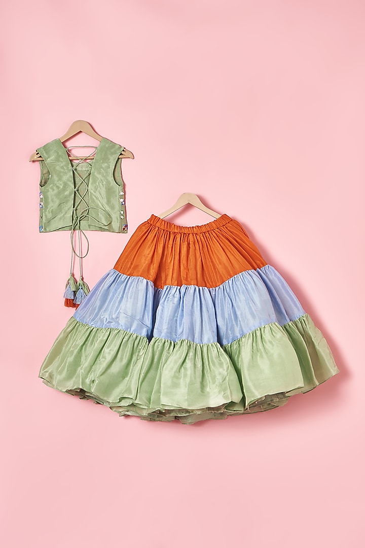 Multi-Colored Upada Silk Lehenga Set For Girls by TURQIDZ at Pernia's Pop Up Shop