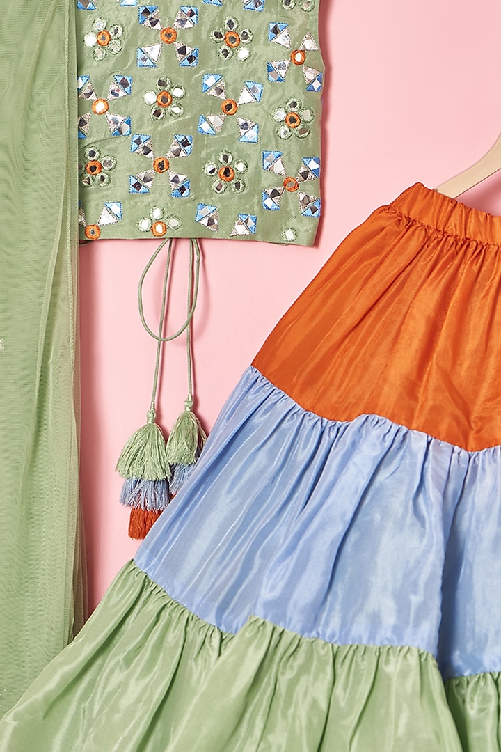 Multi-Colored Upada Silk Lehenga Set For Girls by TURQIDZ at Pernia's Pop Up Shop