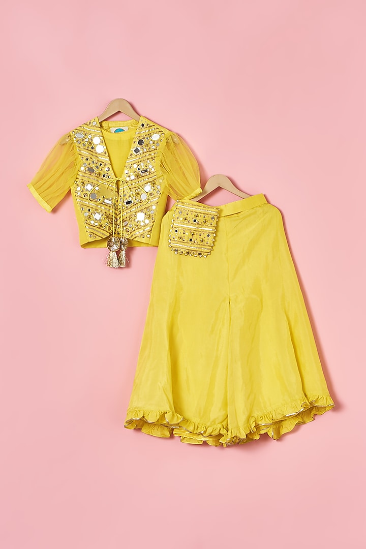 Yellow Georgette Sharara Set For Girls by TURQIDZ