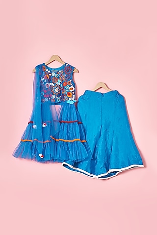 Cobalt Blue Sharara Set For Girls by TURQIDZ