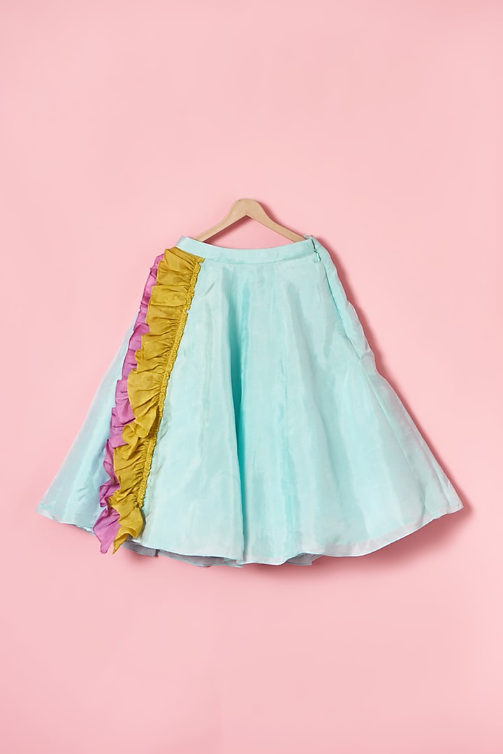 Powder Blue Upada Silk Camry Lehenga Set For Girls by TURQIDZ at Pernia's Pop Up Shop