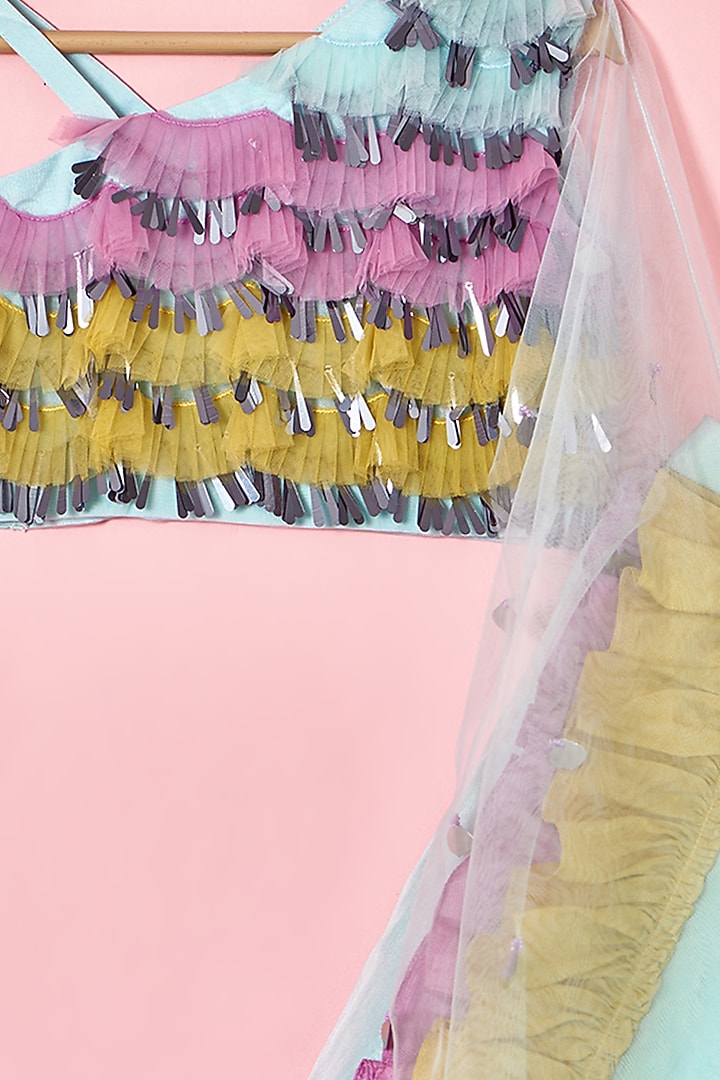 Powder Blue Upada Silk Camry Lehenga Set For Girls by TURQIDZ at Pernia's Pop Up Shop