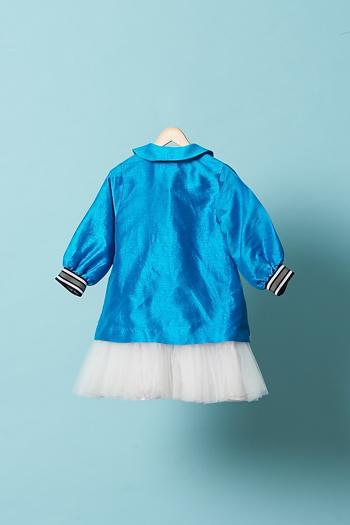 Jazz Blue Dupion Silk Dress For Girls by TURQIDZ at Pernia's Pop Up Shop
