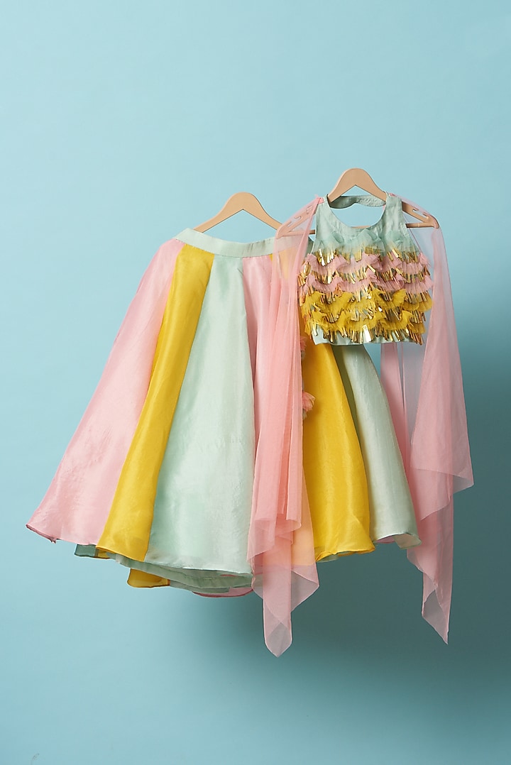 Multi-Colored Upada Silk Skirt Set For Girls by TURQIDZ