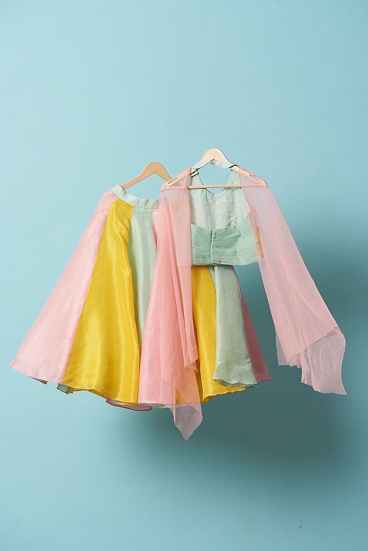 Multi-Colored Upada Silk Skirt Set For Girls by TURQIDZ at Pernia's Pop Up Shop