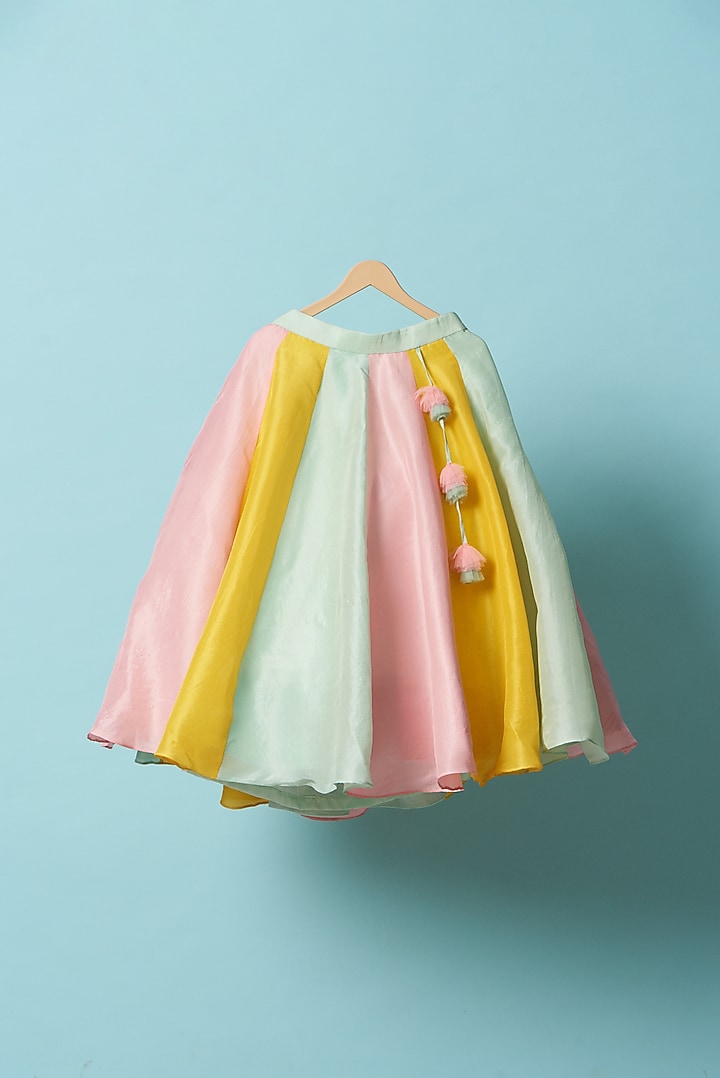 Multi-Colored Upada Silk Skirt Set For Girls by TURQIDZ at Pernia's Pop Up Shop