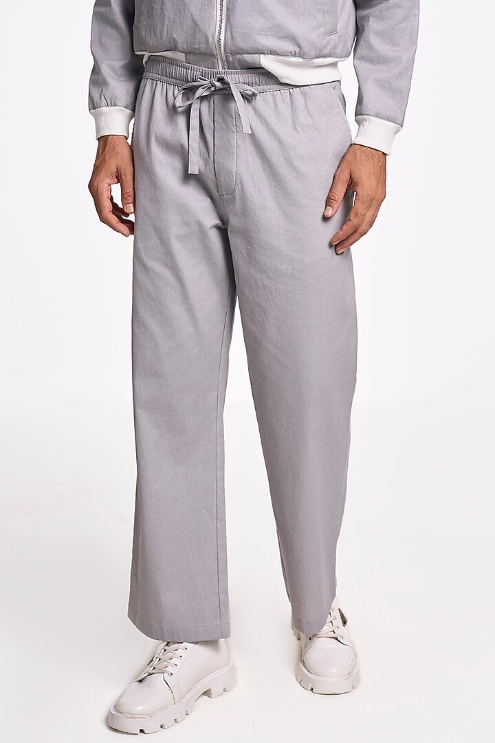 Silver Organic Khadi Cotton Handwoven Wide-Leg Lounge Pant by TERRA LUNA at Pernia's Pop Up Shop