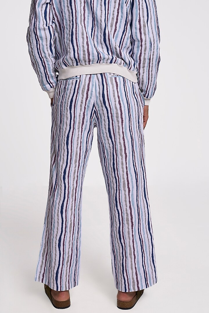 Off-White & Multi-Colored Organic Khadi Cotton Handwoven Wide-Leg Lounge Pant by TERRA LUNA at Pernia's Pop Up Shop
