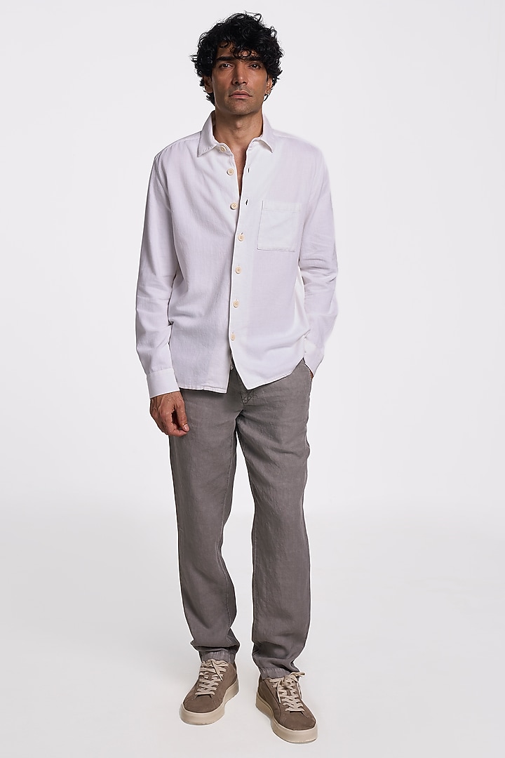 Denim White Organic Khadi Cotton Party Wear Shirt by TERRA LUNA at Pernia's Pop Up Shop