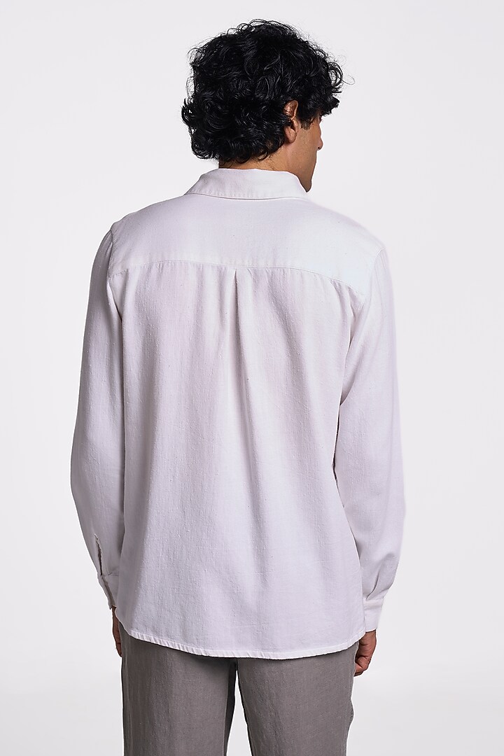 Denim White Organic Khadi Cotton Party Wear Shirt by TERRA LUNA at Pernia's Pop Up Shop