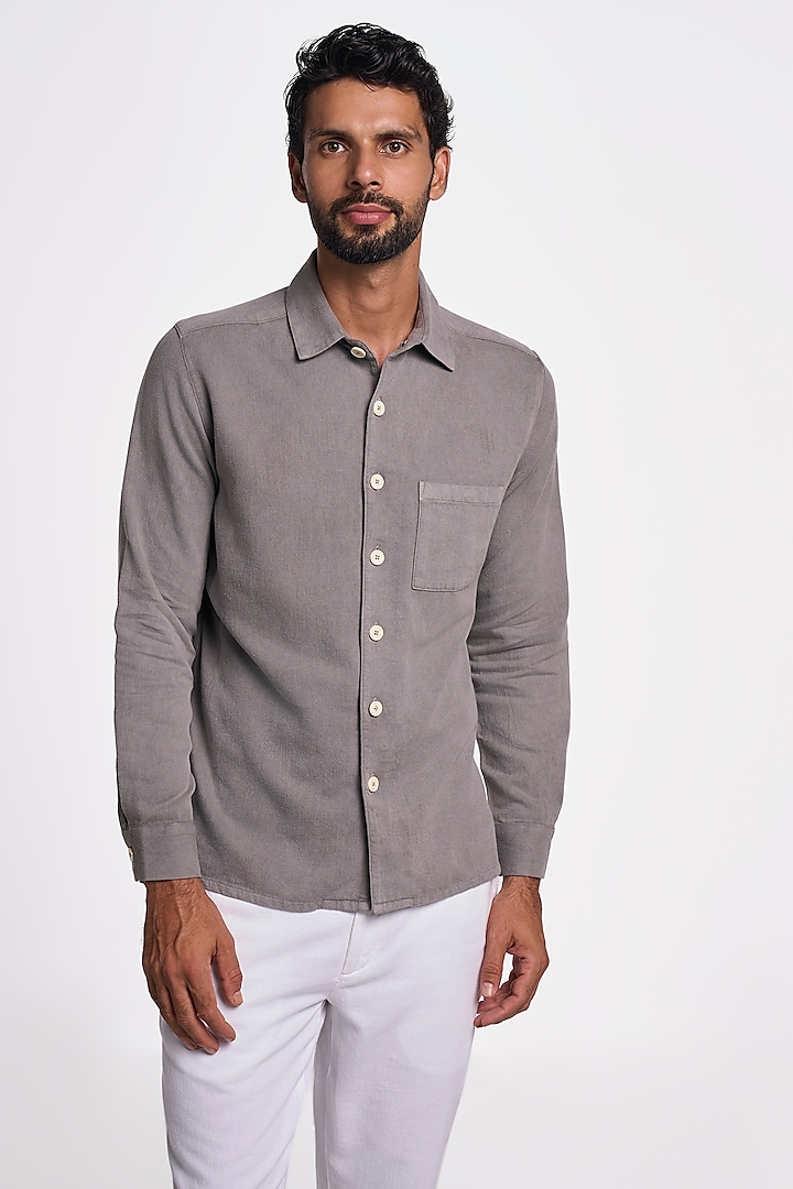 Charcoal Organic Khadi Cotton Handspun Shirt by TERRA LUNA