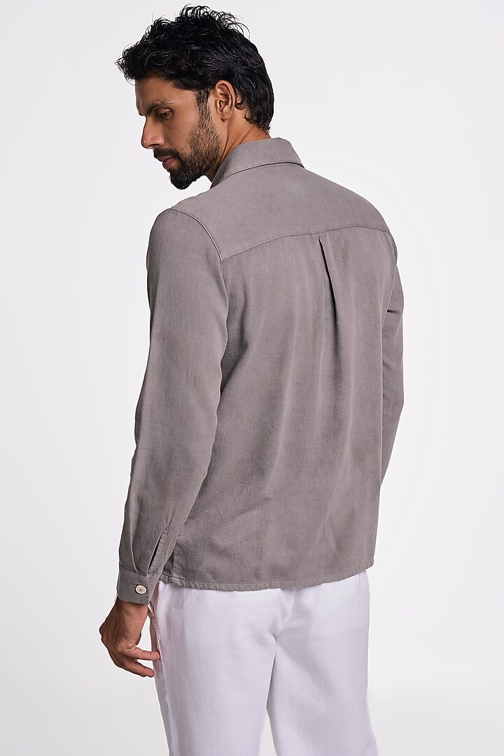 Charcoal Organic Khadi Cotton Handspun Party Wear Shirt by TERRA LUNA at Pernia's Pop Up Shop