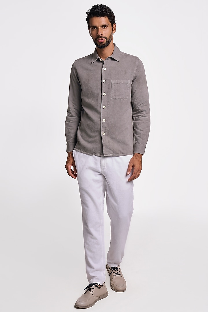Charcoal Organic Khadi Cotton Handspun Party Wear Shirt by TERRA LUNA at Pernia's Pop Up Shop