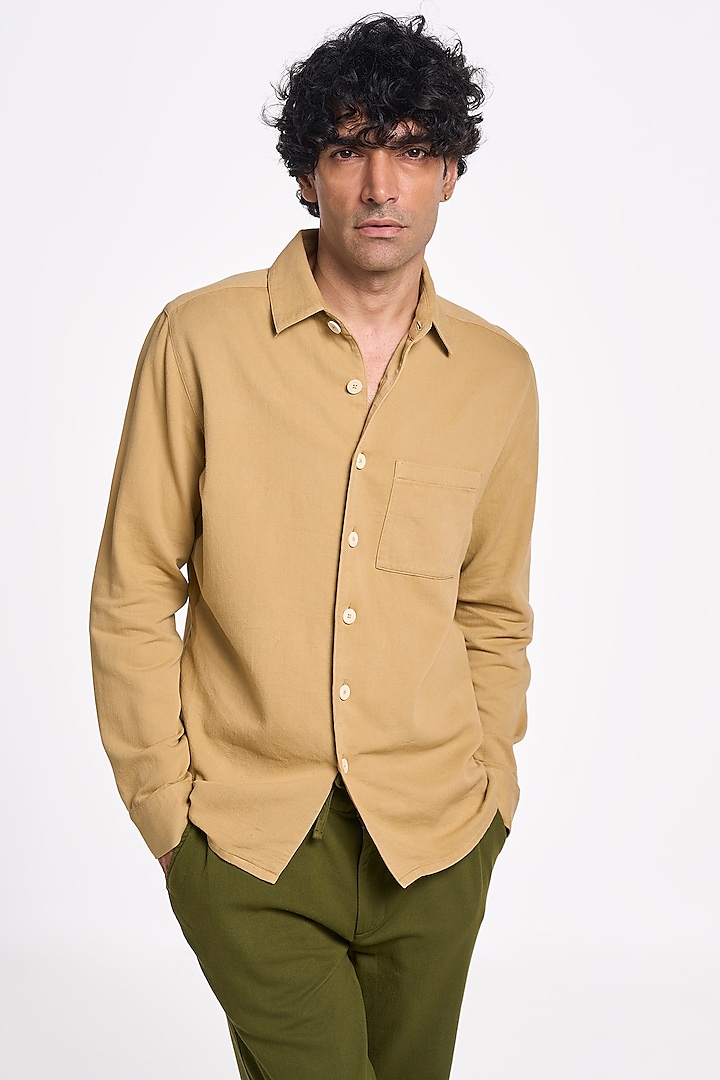 Camel Organic Khadi Cotton Handspun Shirt by TERRA LUNA at Pernia's Pop Up Shop