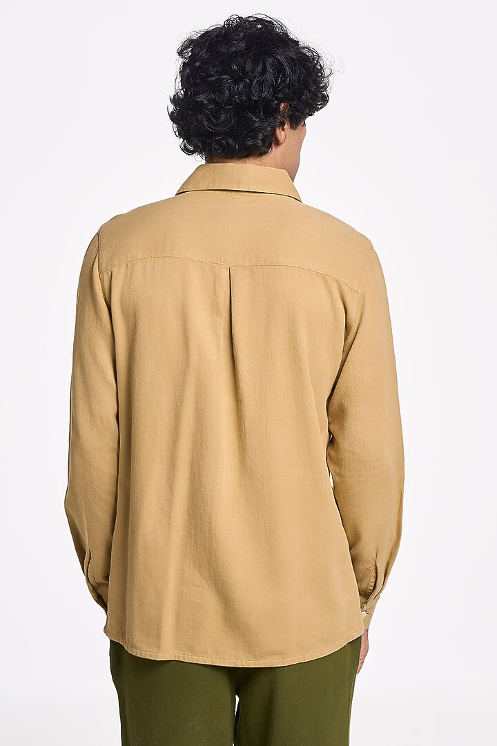 Camel Organic Khadi Cotton Handspun Party Wear Shirt by TERRA LUNA at Pernia's Pop Up Shop