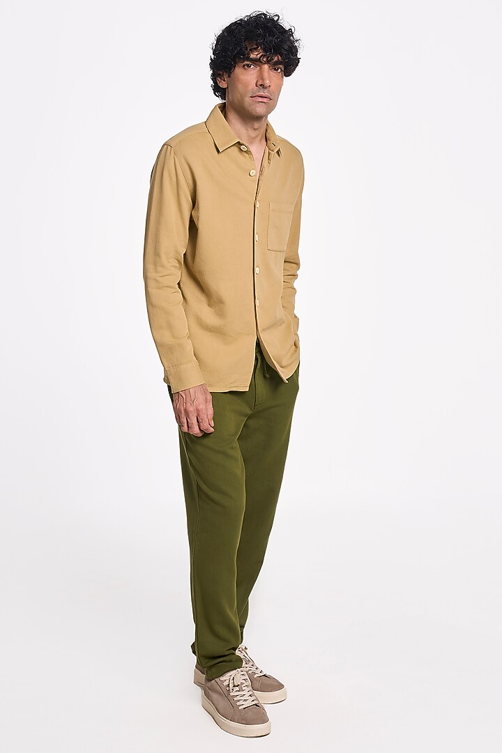 Camel Organic Khadi Cotton Handspun Party Wear Shirt by TERRA LUNA at Pernia's Pop Up Shop