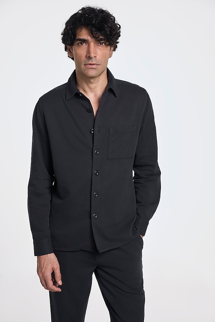 Black Organic Khadi Cotton Handspun Shirt by TERRA LUNA