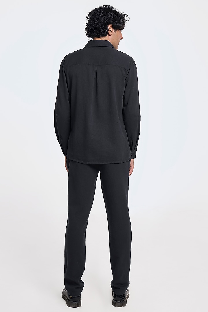 Black Organic Khadi Cotton Handspun Party Wear Shirt by TERRA LUNA at Pernia's Pop Up Shop