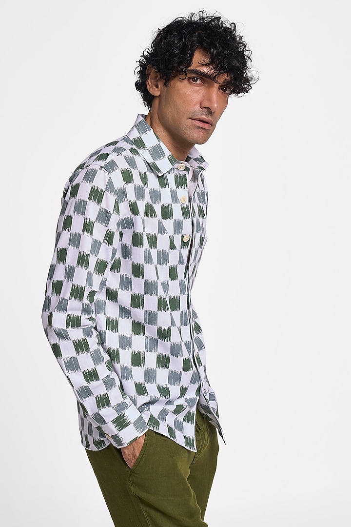 Olive Organic Khadi Cotton Handspun Party Wear Shirt by TERRA LUNA at Pernia's Pop Up Shop