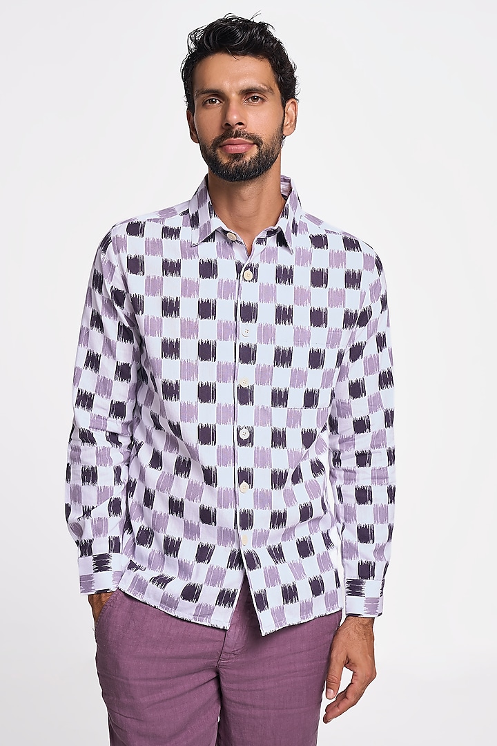 Plum Organic Khadi Cotton Printed Handspun Shirt by TERRA LUNA