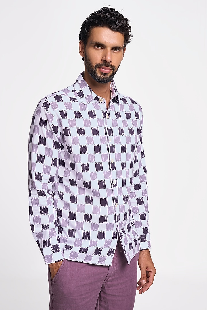 Plum Organic Khadi Cotton Printed Handspun Party Wear Shirt by TERRA LUNA at Pernia's Pop Up Shop
