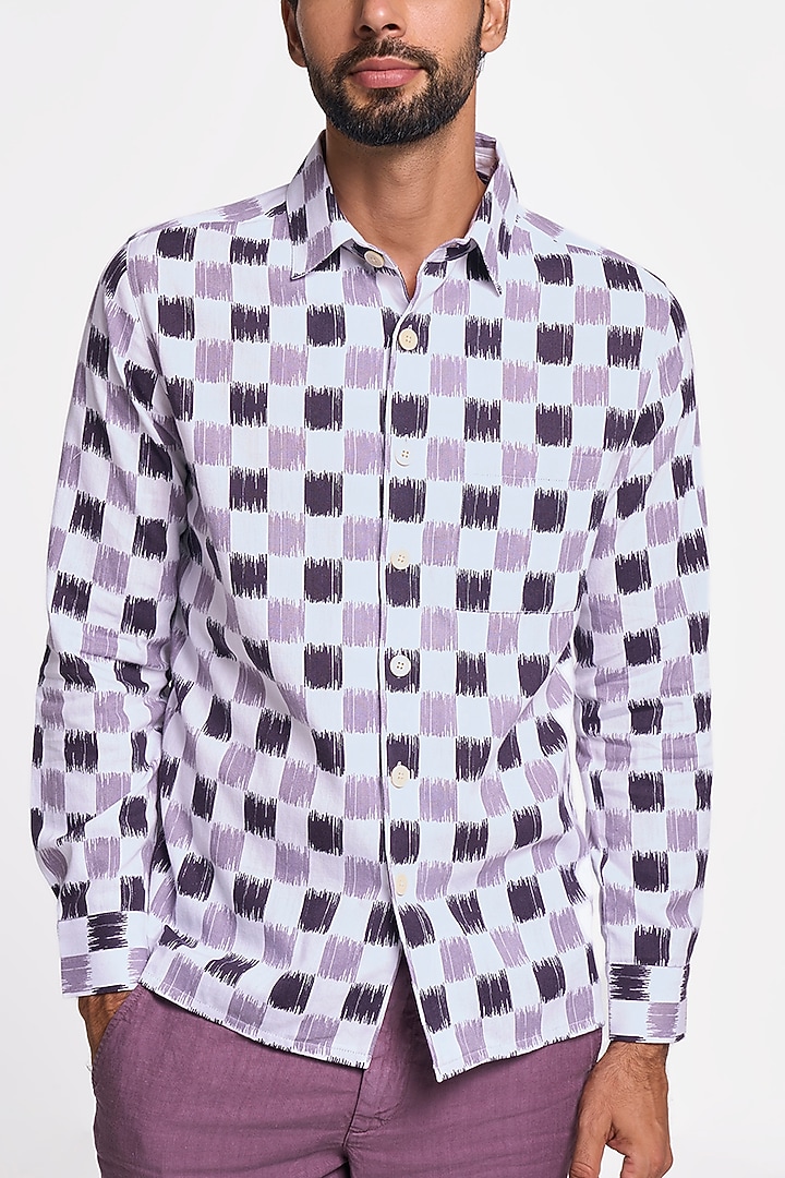 Plum Organic Khadi Cotton Printed Handspun Party Wear Shirt by TERRA LUNA at Pernia's Pop Up Shop