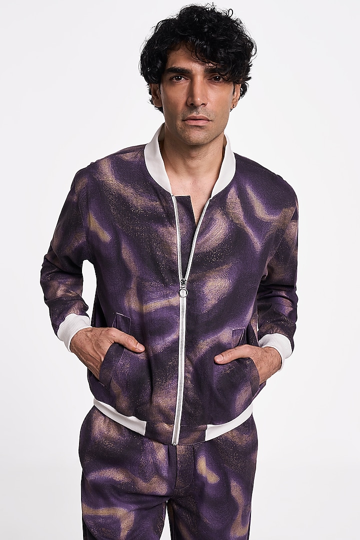 Milky Way Organic Khadi Cotton Handspun Printed Bomber Jacket by TERRA LUNA