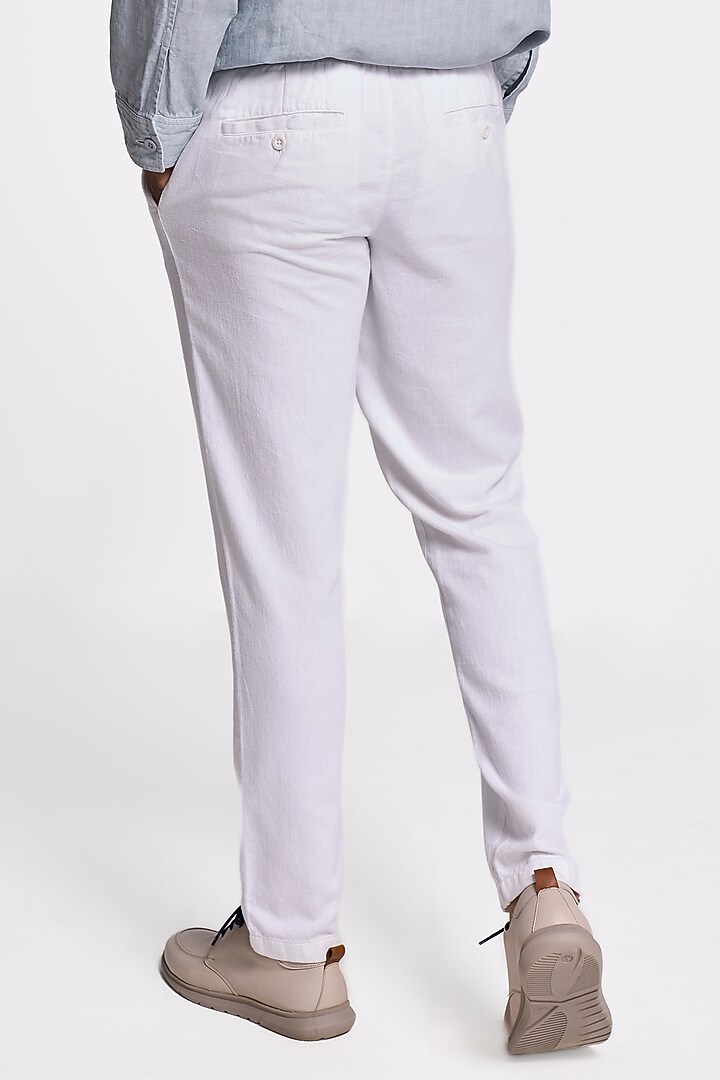 Denim White Organic Khadi Cotton Handspun Drawstring Pants by TERRA LUNA at Pernia's Pop Up Shop