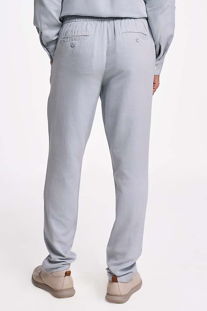Pearl Blue Organic Khadi Cotton Handspun Drawstring Pants by TERRA LUNA at Pernia's Pop Up Shop