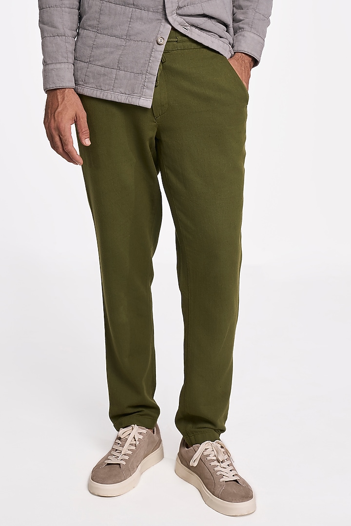 Olive Organic Khadi Cotton Handspun Drawstring Pants by TERRA LUNA at Pernia's Pop Up Shop
