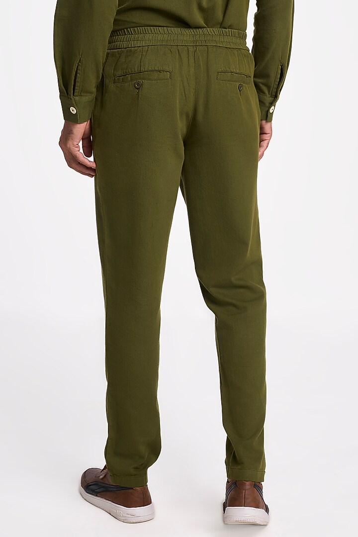 Olive Organic Khadi Cotton Handspun Drawstring Pants by TERRA LUNA at Pernia's Pop Up Shop