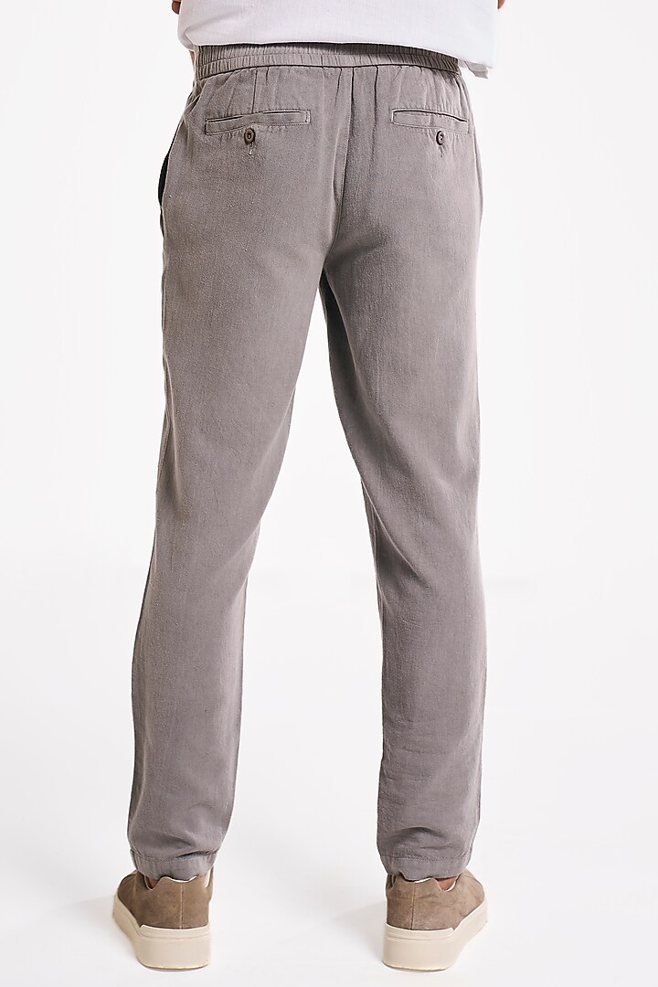 Charcoal Organic Khadi Cotton Handspun Drawstring Pants by TERRA LUNA at Pernia's Pop Up Shop