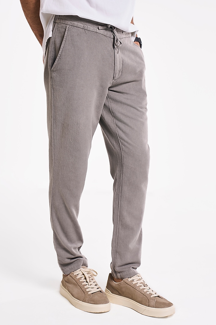 Charcoal Organic Khadi Cotton Handspun Drawstring Pants by TERRA LUNA at Pernia's Pop Up Shop
