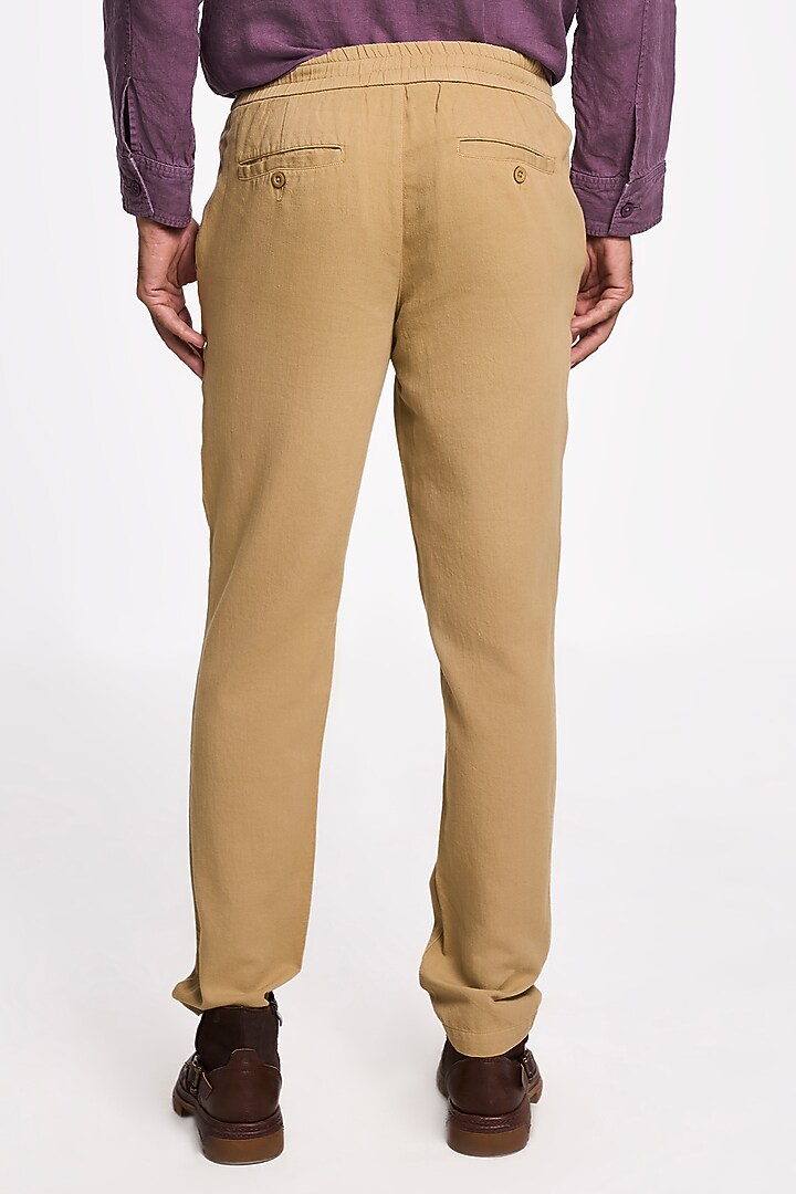 Camel-Colored Organic Khadi Cotton Handspun Drawstring Pants by TERRA LUNA at Pernia's Pop Up Shop