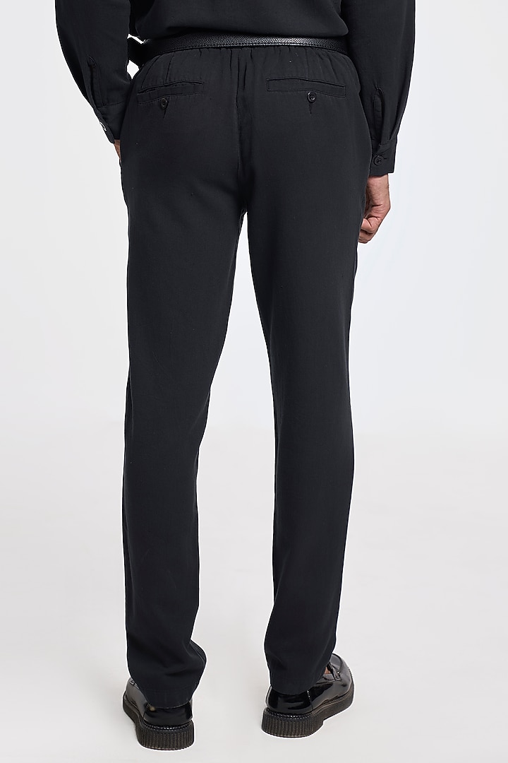 Black Organic Khadi Cotton Handspun Drawstring Pants by TERRA LUNA at Pernia's Pop Up Shop