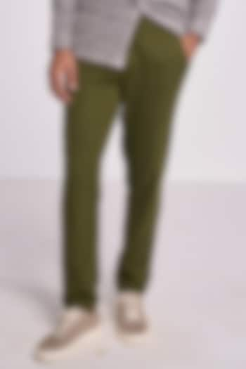 Olive Linen Handspun Drawstring Pants by TERRA LUNA